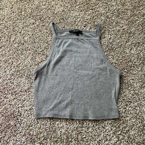 Forever 21 Gray Ribbed Square Neck Cropped Tank Top - Picture 1 of 5